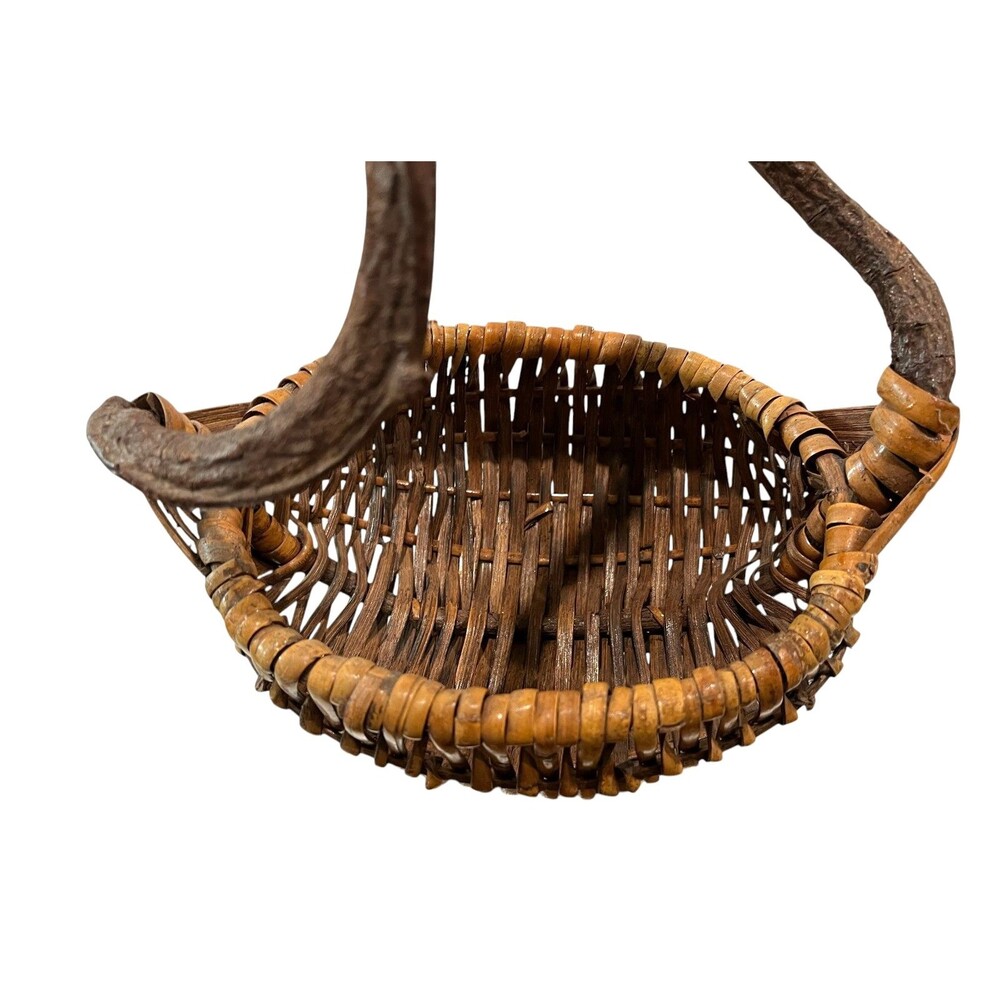 Rustic Woven Basket Grapevine or Root Handle Oval Asymmetrical Primative - Picture 5 of 8